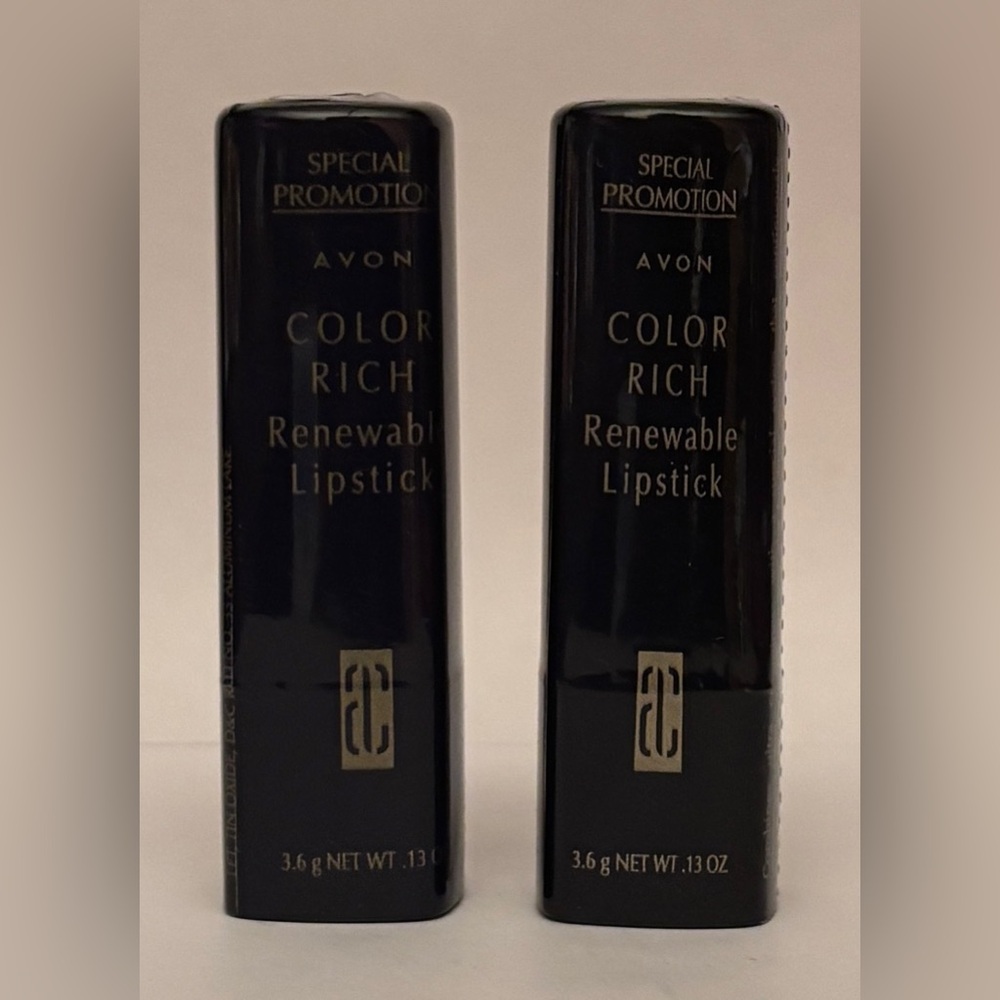 Two (2) Avon Color Rich Renewable lipsticks: Cool Peach & Tinsel